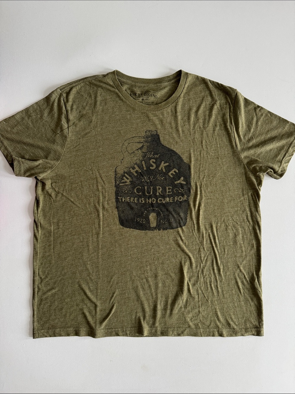 Lucky Brand Olive Green Whiskey Jug Graphic Tee